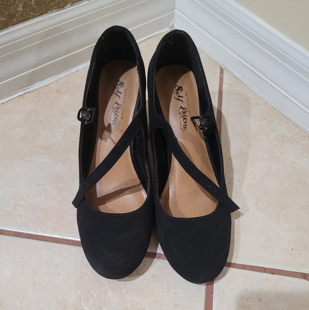 Self Esteem Black Flats Comfortable Suede-Like Loafers